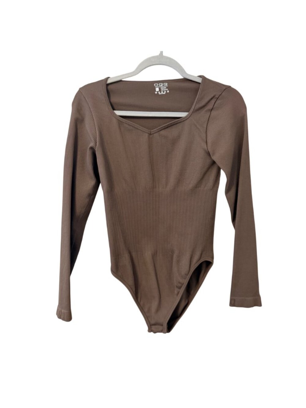 OQQ Womens Light Brown Long-Sleeve Ribbed Bodysuit Sz Large - Picture 7 of 12